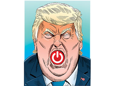Trump with Power Button in mouth