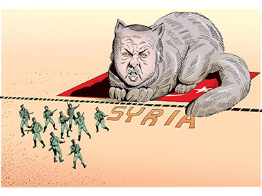 Erdogan as a cat menacing Syrian Kurds