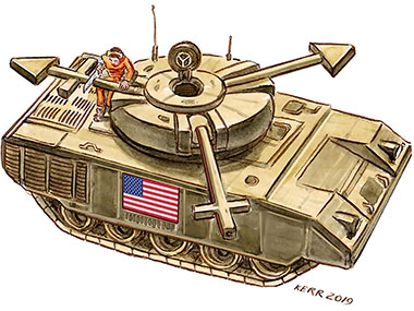 A tank with trangender symbol on it