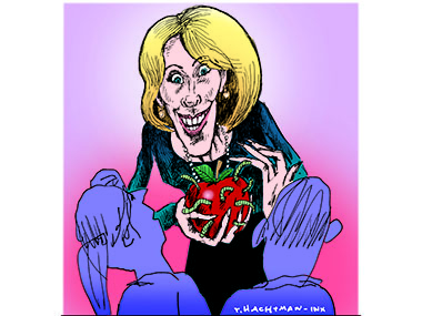 Betsy DeVos giving rotten apple to children