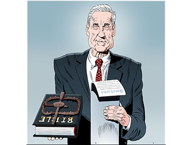 Special council Mueller with bible with bear trap on it and a list of questions