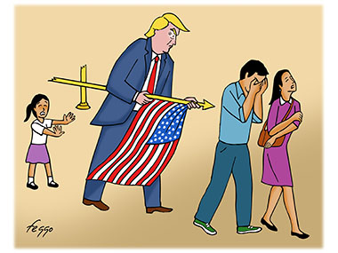 Trump deporting immagrants with flag and child is crying