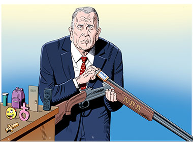 Oliver North with gun as leader of NRA