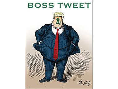 Trump made to resemble Boss Tweed as drawn by Thomas Nast