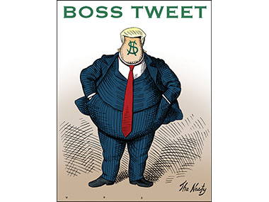 Trump made to resemble Boss Tweed as drawn by Thomas Nast
