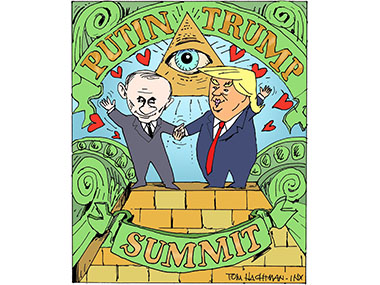 Trump and Putin shaking hands at summit