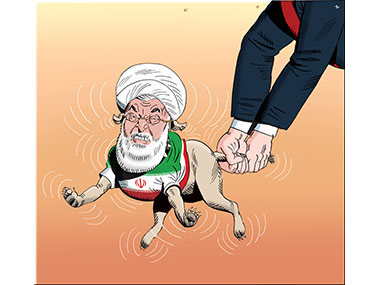 Arms swinging a Iranian dog by the tail.