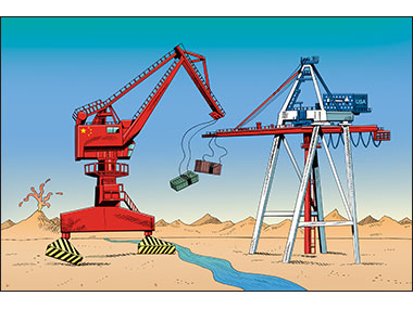 Loading cranes fighting for tariffs