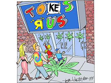 Family walks into a tokes r us store