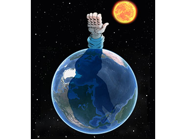 Giant hand makes facsist salute over planet earth