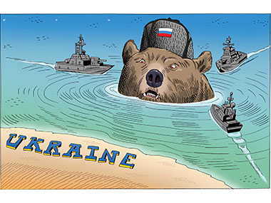 Russia attacking Ukraine at sea.