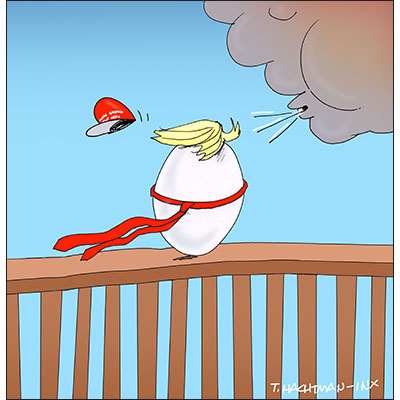 Trump as Humpty Dumpty on top of his wall