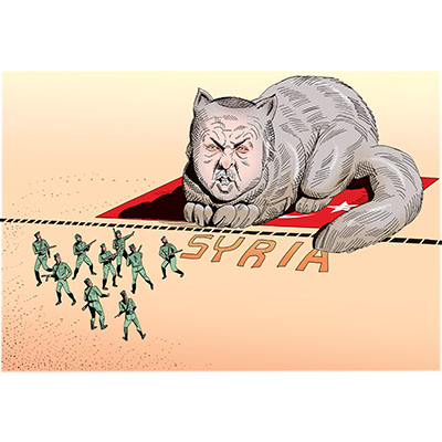 Erdogan as a cat menacing Syria