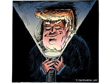 President Donald Trump with a flash light being scary