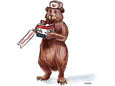 Russian Bear with gift wrapped in Syria